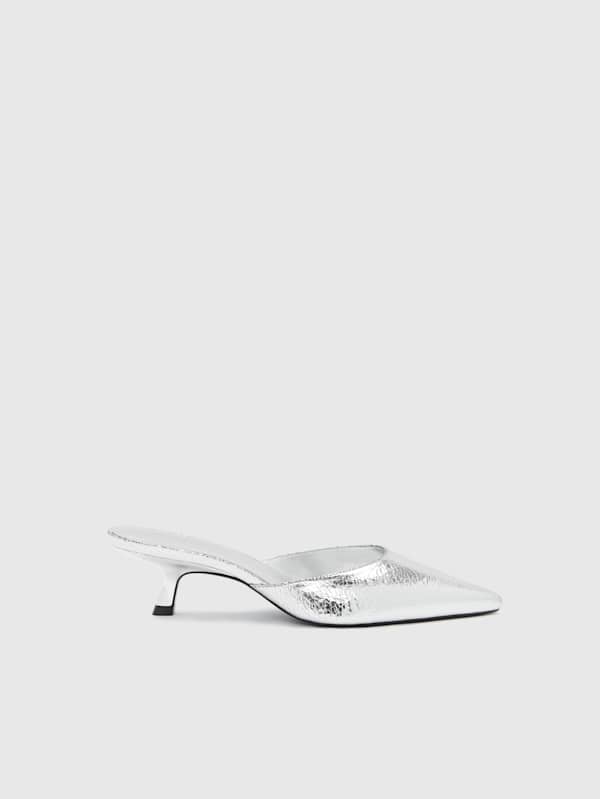 Mules à kitten heels Wilda - Argenté métallisé craquelé