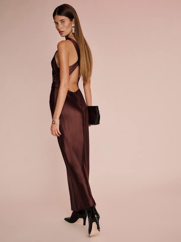 Casette Silk Dress - Mahogany