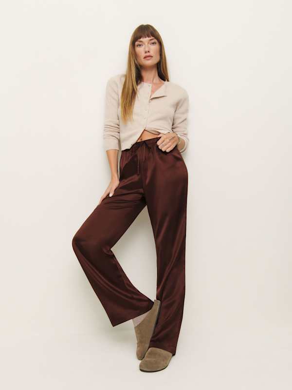 Olina Silk Pant - Mahogany
