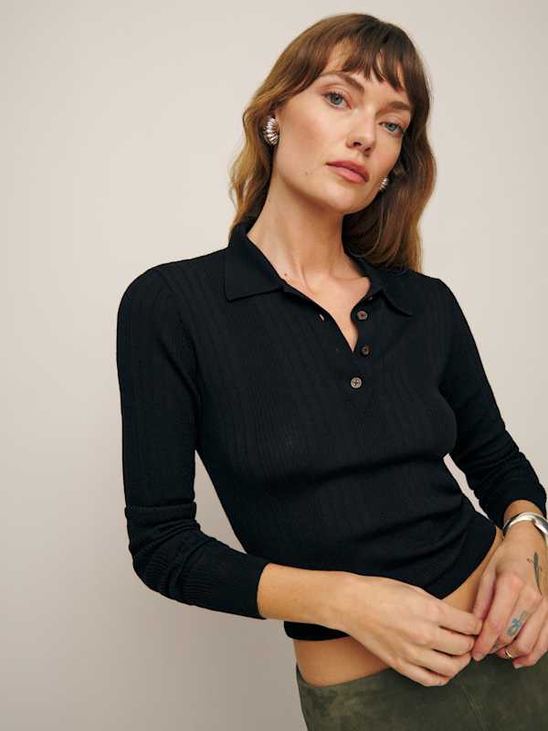 Hermia Regenerative Merino Polo - Black