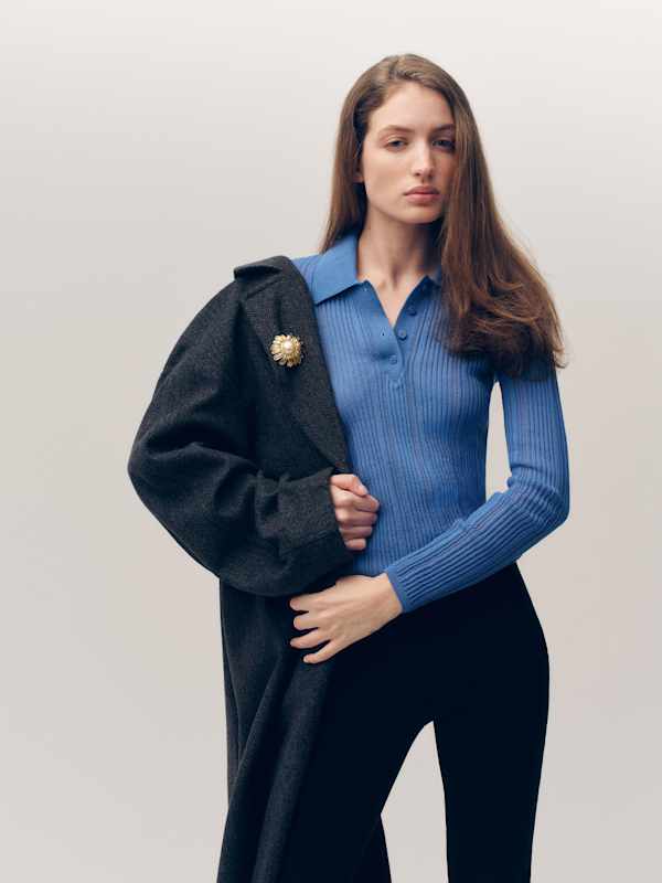 Hermia Regenerative Merino Polo - Cerulean Sheer Rib