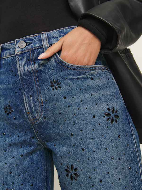 Val 90s Mid Rise Straight Jeans - Lanier Floral Sparkle