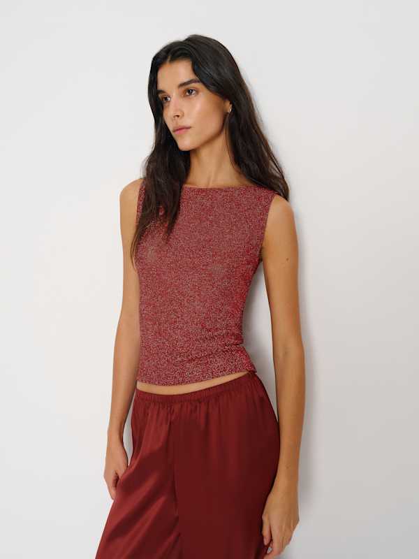 Dusk Knit Top - Red Sparkle Rib