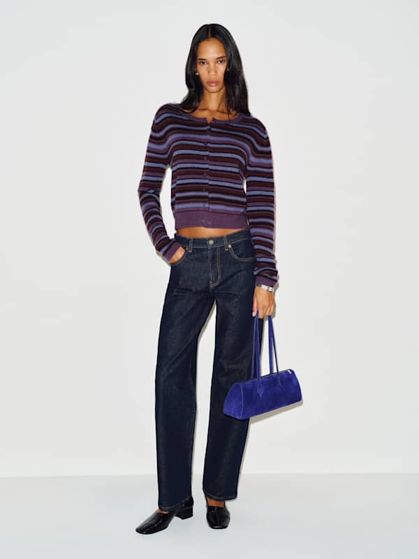 Clara Cashmere Crew Cardigan - Crushed Violet Multi Stripe