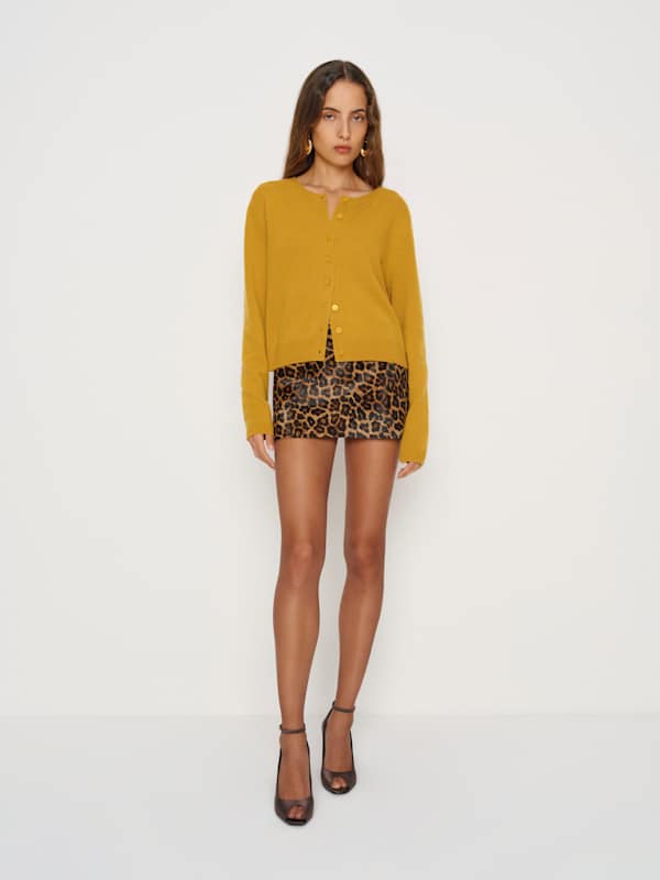 Clara Cashmere Crew Cardigan - Honey Mustard
