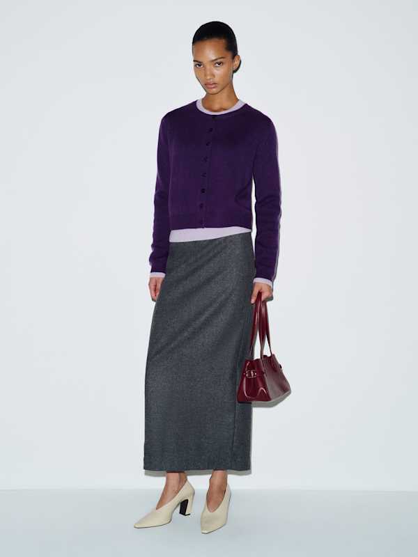 Clara Cashmere Crew Cardigan - Purple