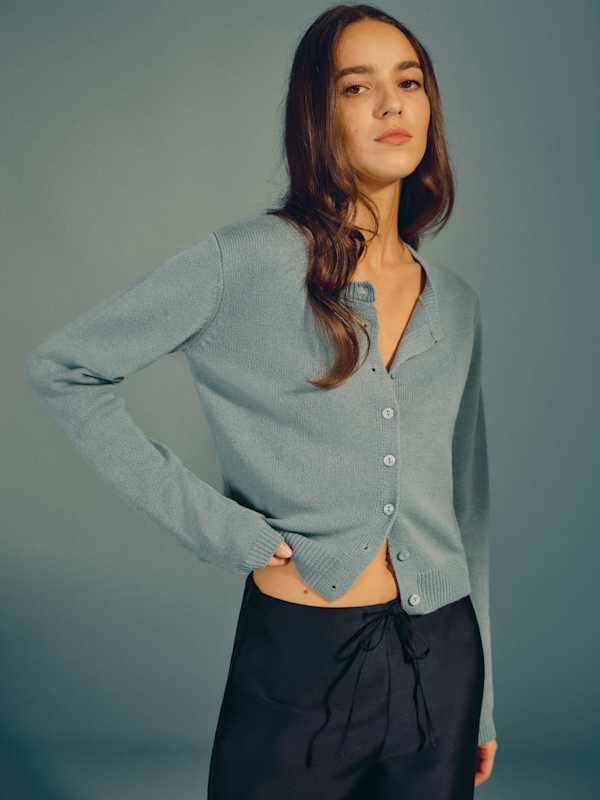 Cardigan ras-du-cou en cachemire Clara - Turquoise