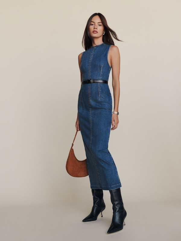 Robe midi en denim Kendi - Bleu