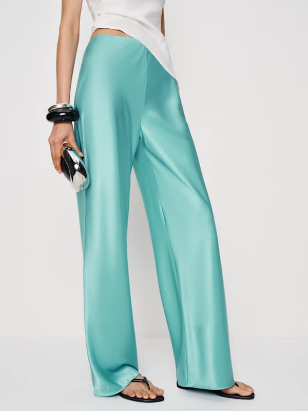Gale Satin Mid Rise Bias Pant - Fountain