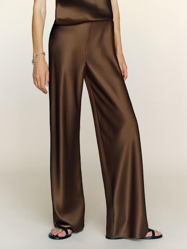 Pantalon à taille mi-haute en satin coupé dans le biais Gale - Pomme de pin