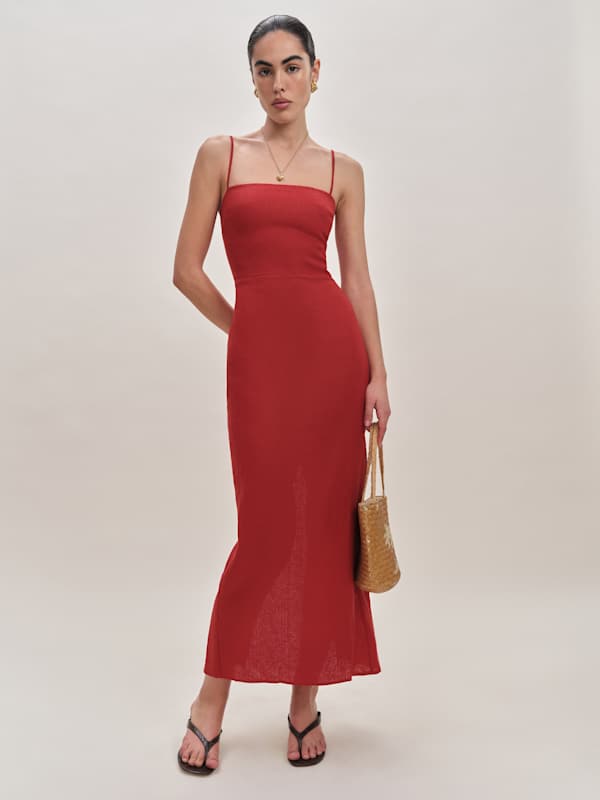 Petites Frankie Linen Dress - Sundried Tomato
