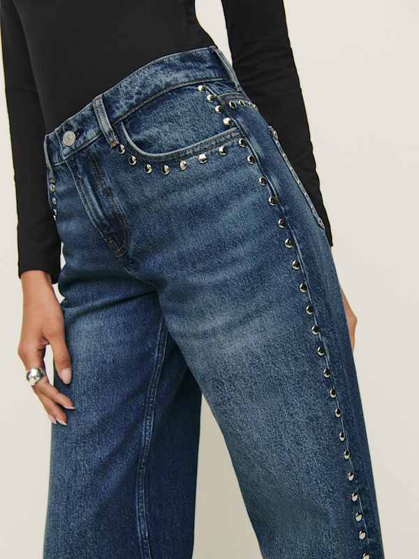 Cary Low Rise Slouchy Wide Leg Jeans - Donner Studded