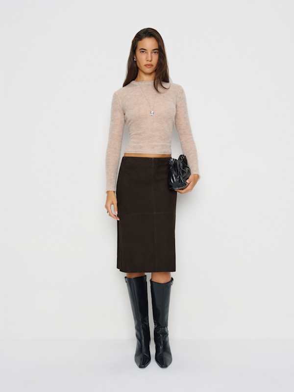 Jupe taille basse en cuir Veda Barrow - Daim brun