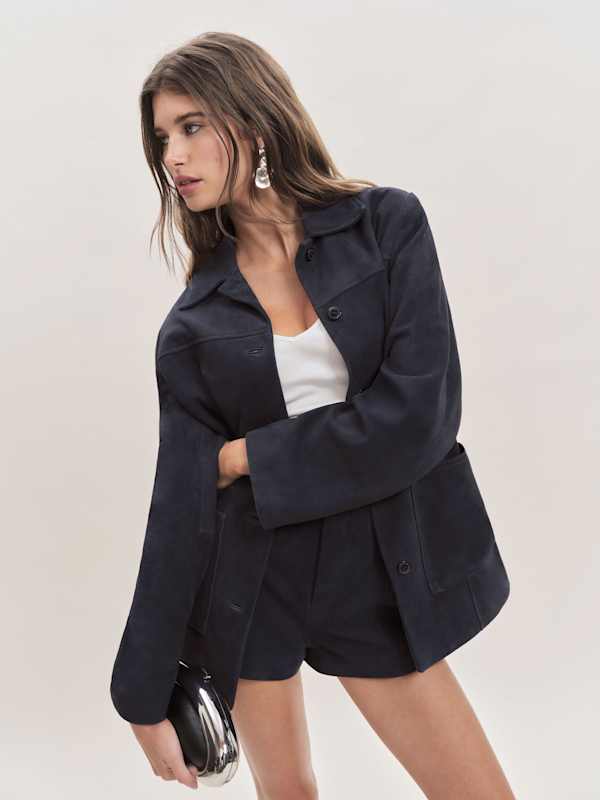 Veda Lincoln Suede Shirt Jacket - Navy Suede
