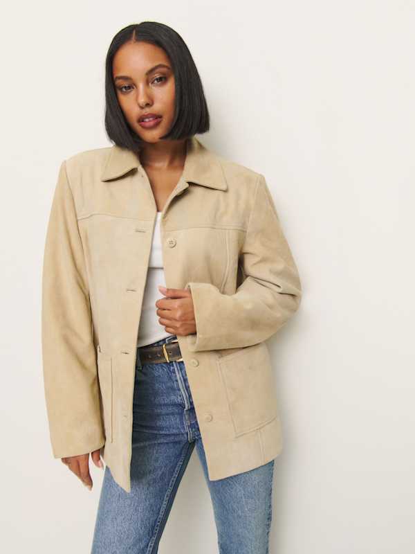 Veste-chemise en daim Veda Lincoln - Avoine effet vieilli