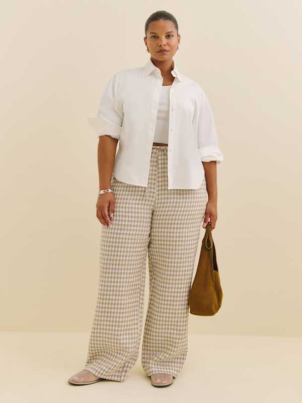 Pantalon en lin Olina grandes tailles - Dunes à carreaux