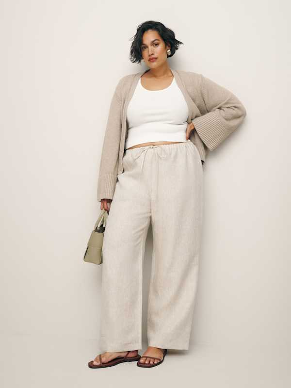 Pantalon en lin Olina grandes tailles - Oatmeal