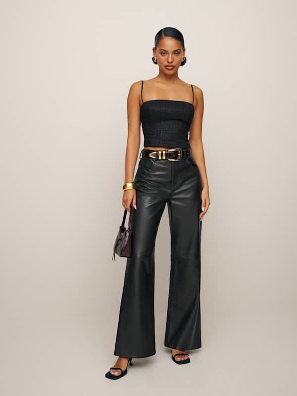 Petites Veda Kennedy Wide Leg Leather Pant - Black