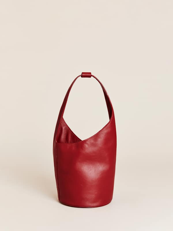 Petit sac seau Silvana - Cuir rouge à lèvres