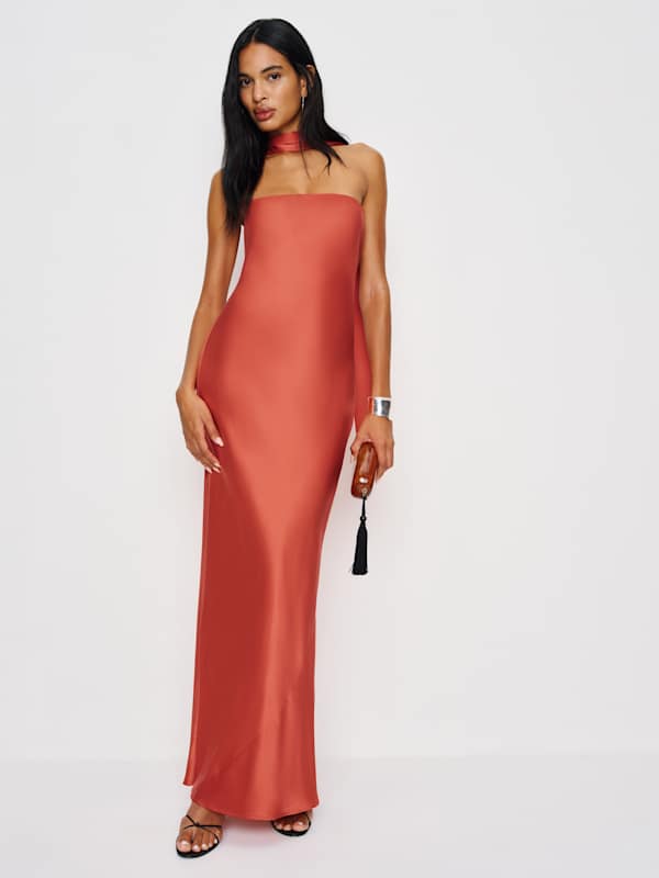 Robe en soie Oren - Corail rouge