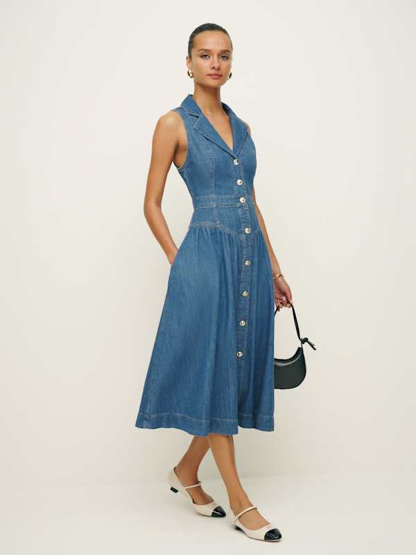 Robe midi en denim Ellison - Lagune
