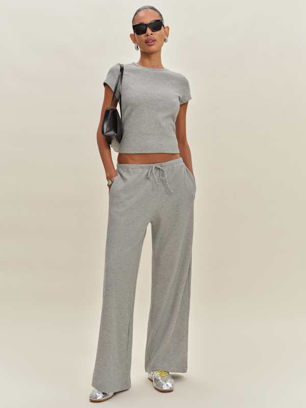 Pantalon en maille Olina - Gris chiné gaufré