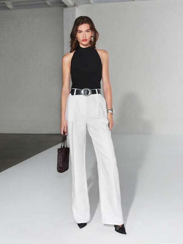 Pantalon en lin à taille mi-haute Alex - Blanc