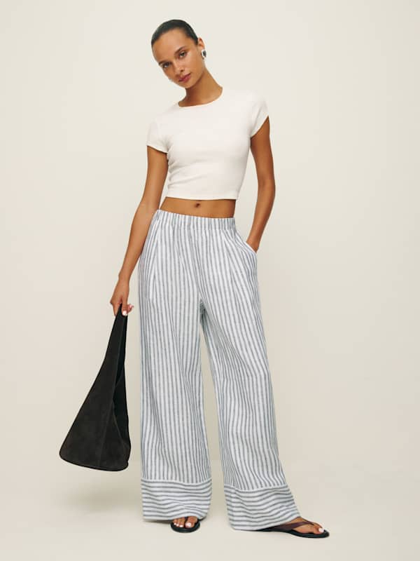 Fernando Linen Wide Leg Pant - Antibes Stripe