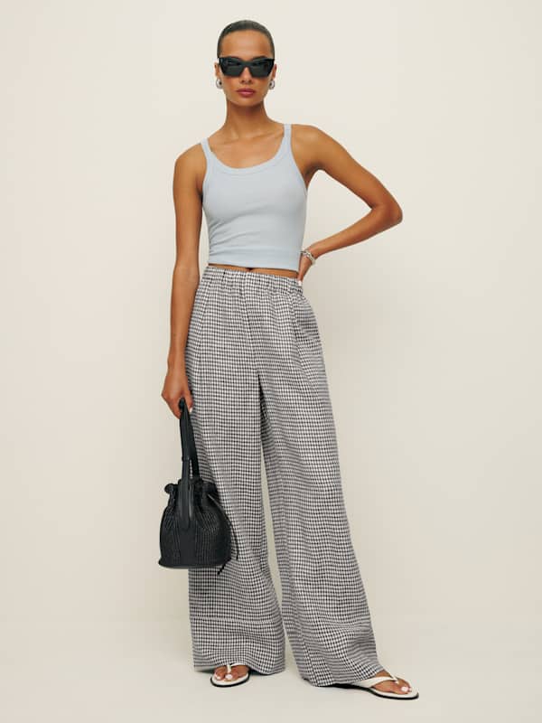 Pantalon large en lin Fernando - Carreaux Remy