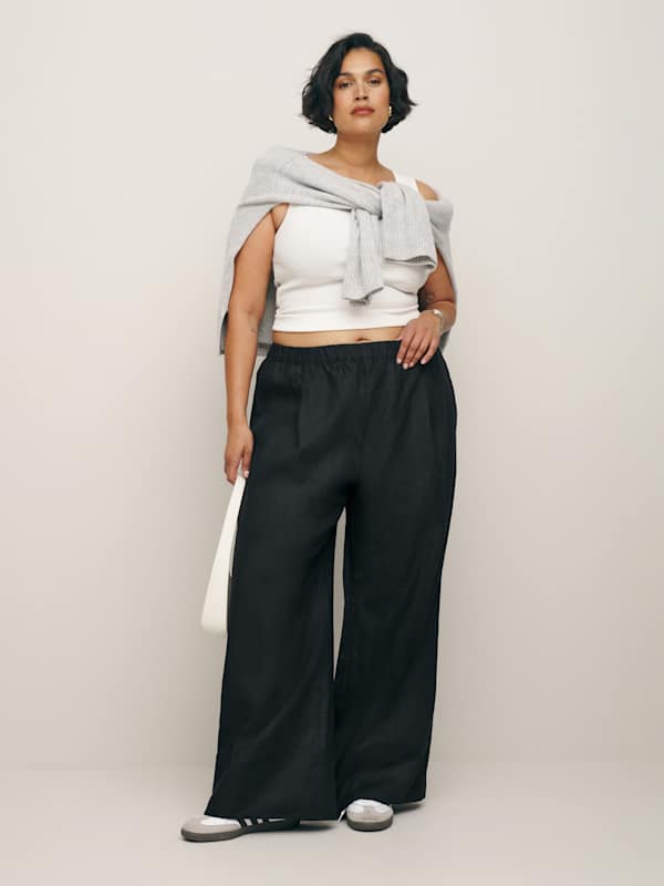 Pantalon large en lin Fernando grandes tailles - Noir