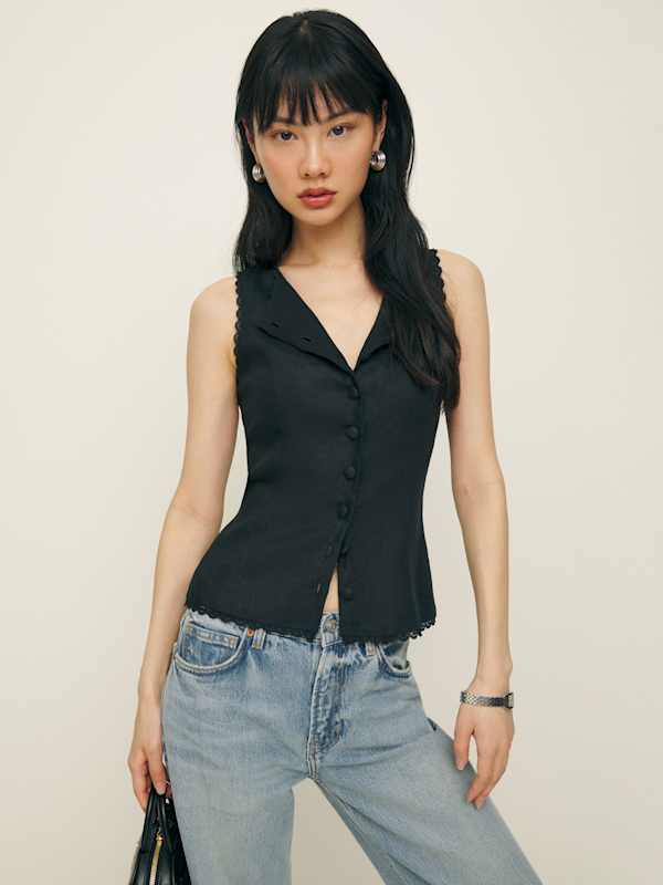 Amela Linen Top - Black