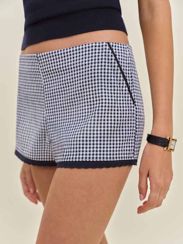 Short taille basse June - Bleu marine vichy