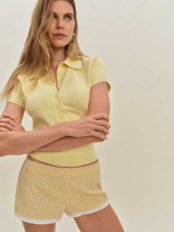 Short taille basse June - Jaune vichy