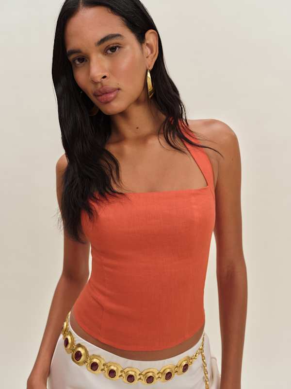 Haut en lin Malika - Corail rouge