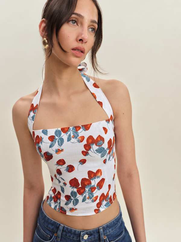 Malika Linen Top - Strawberry Jam
