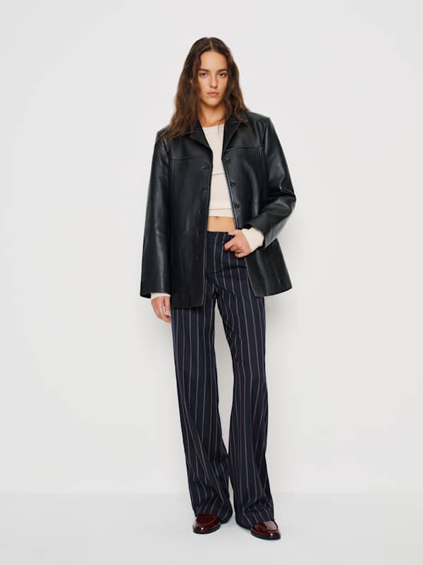 Pantalon taille basse Vida - Rayures bleu marine et rouge