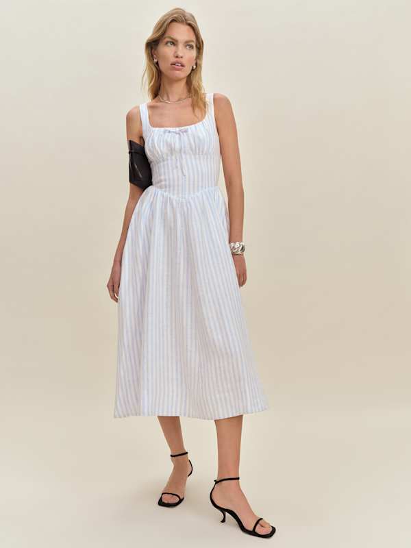 Balia Linen Dress - Swan Stripe