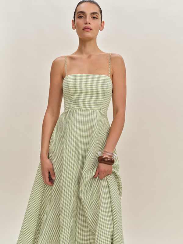 Robe en lin Monette - Avocat à carreaux
