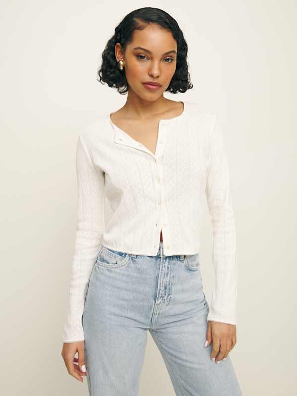 Ari Pointelle Knit Cardigan - Gossamer