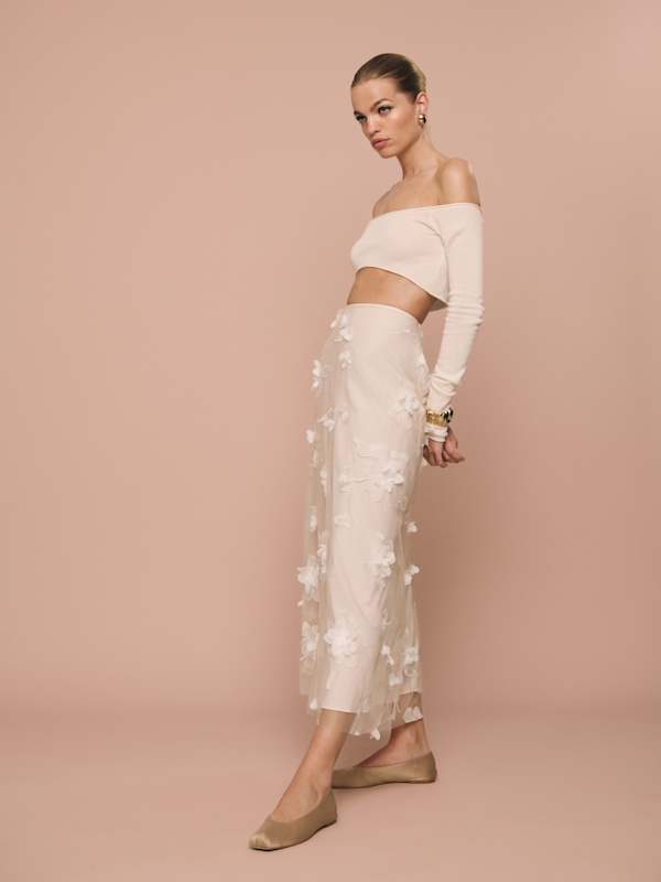 Gabriella Skirt - Ivory Floral Appliqué