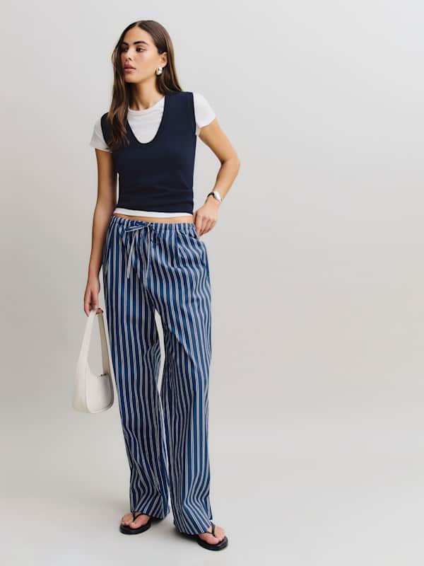 Pantalon en popeline Micah - Rayures bleues françaises