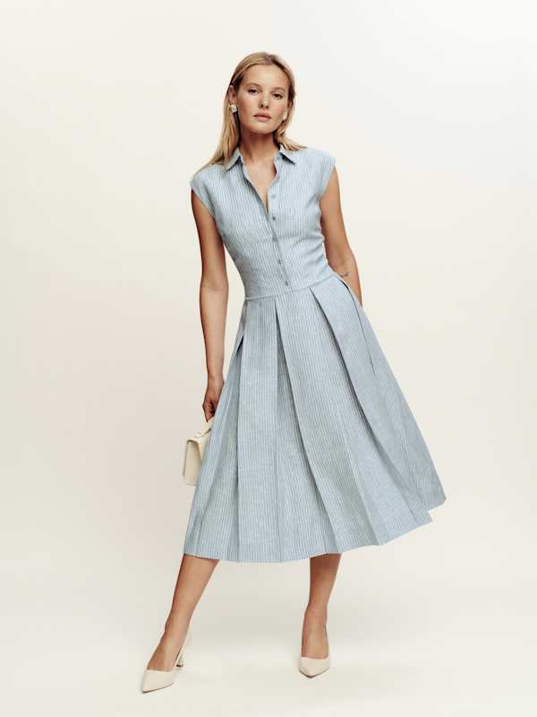 Prim Linen Dress - Cornflower Stripe