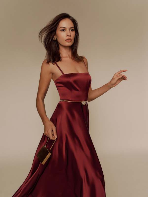 Gracen Satin Dress - Chianti