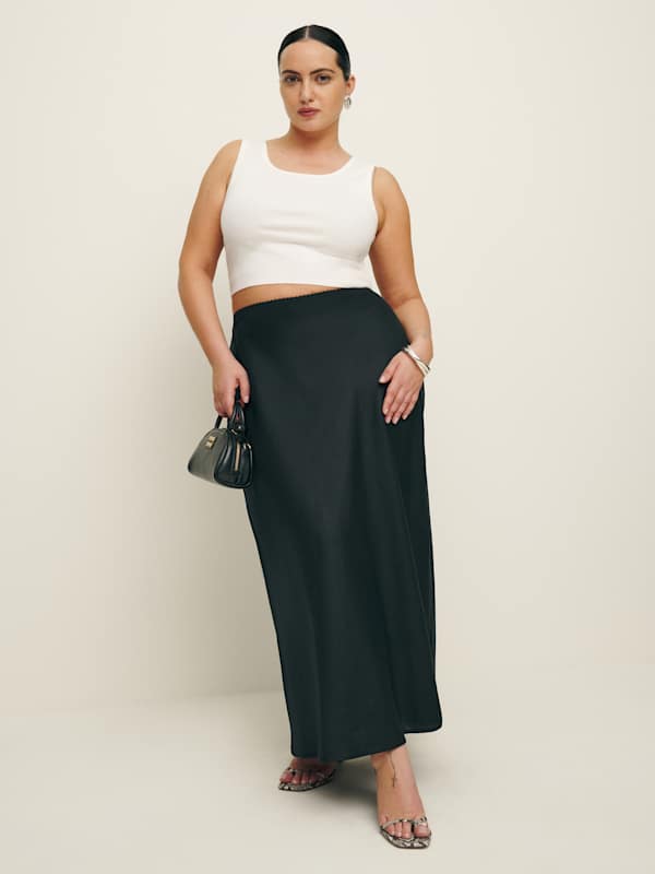 Jupe en lin Layla grandes tailles - Noir