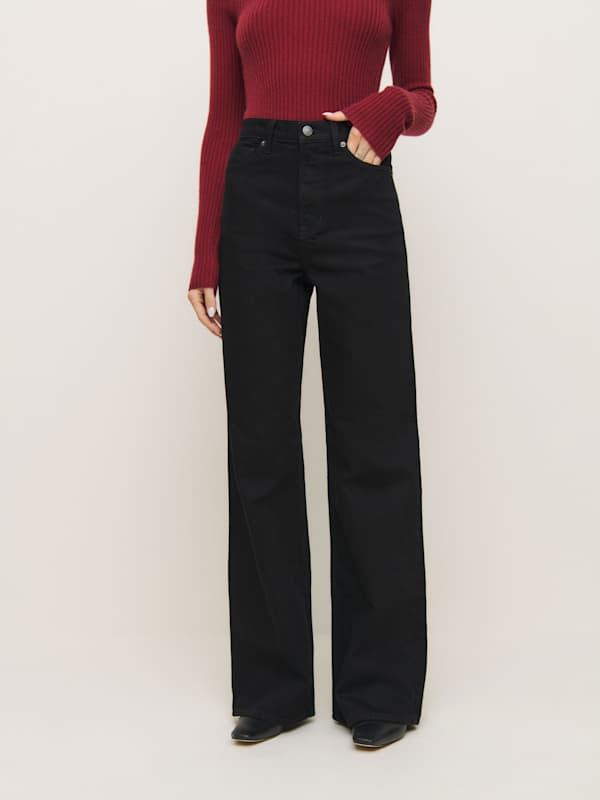 Cary Stretch High Rise Slouchy Wide Leg Jeans - Black