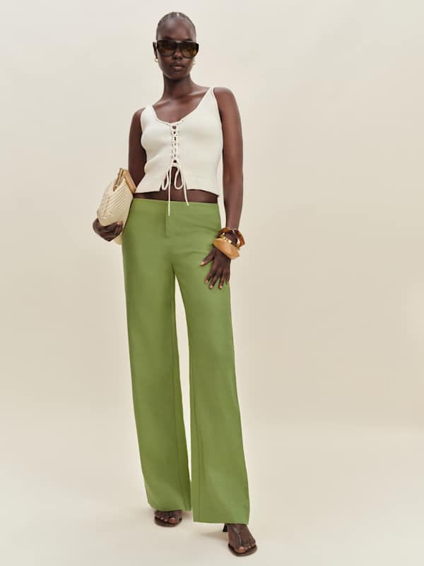 Vida Linen Low Rise Pant - Avocado