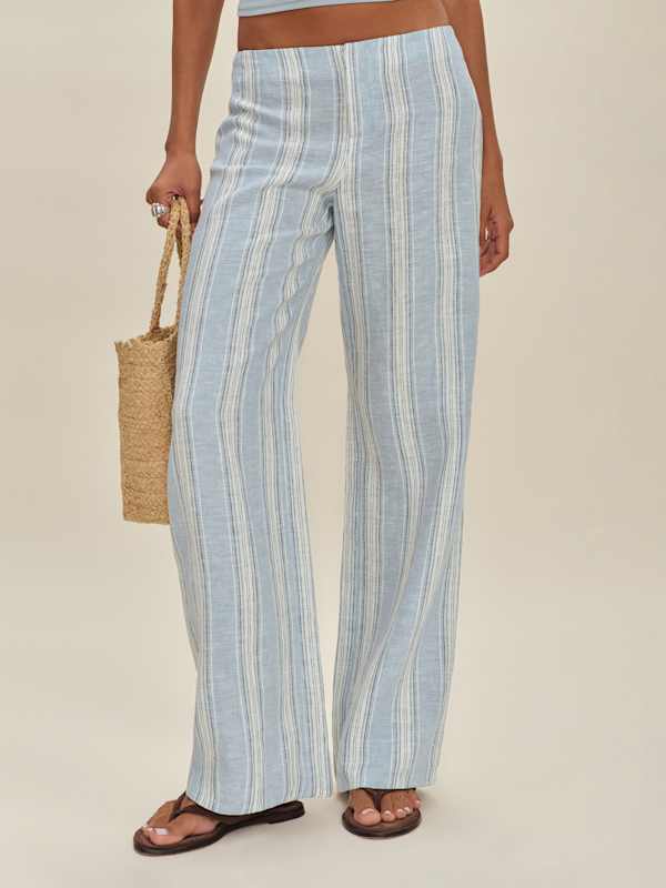 Pantalon taille basse en lin Vida - Rayures Corse