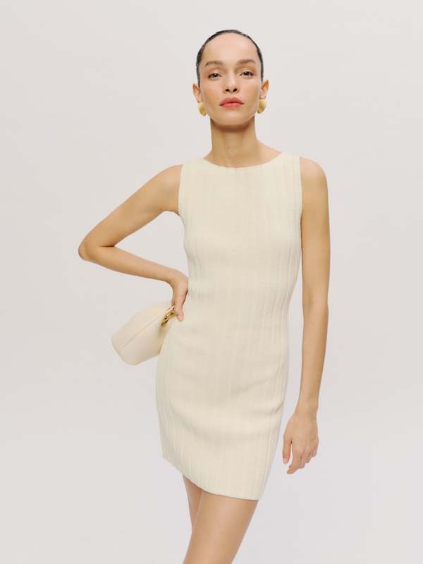 Robe courte côtelée Poppy - Écru