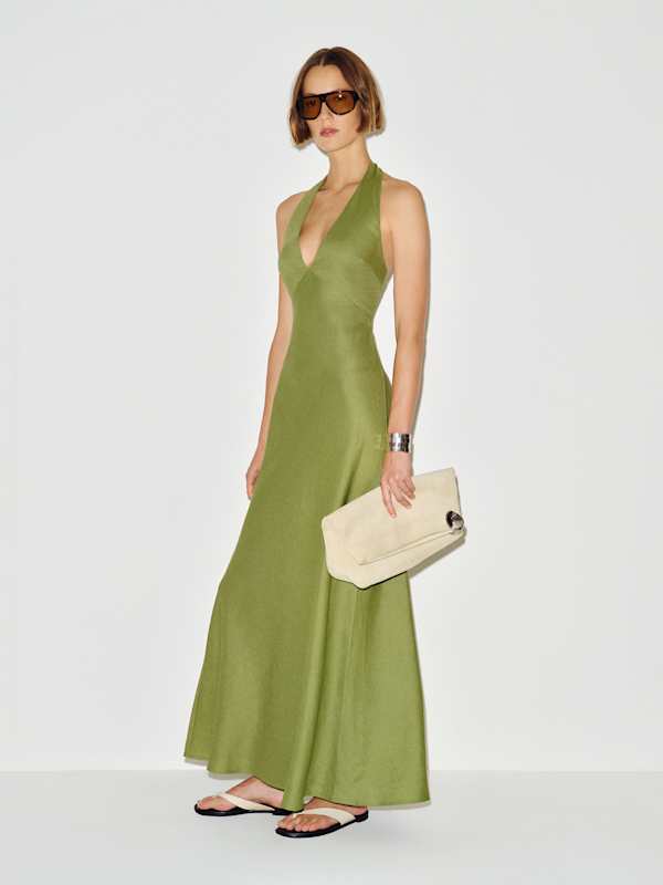Delilah Linen Dress - Green Bean