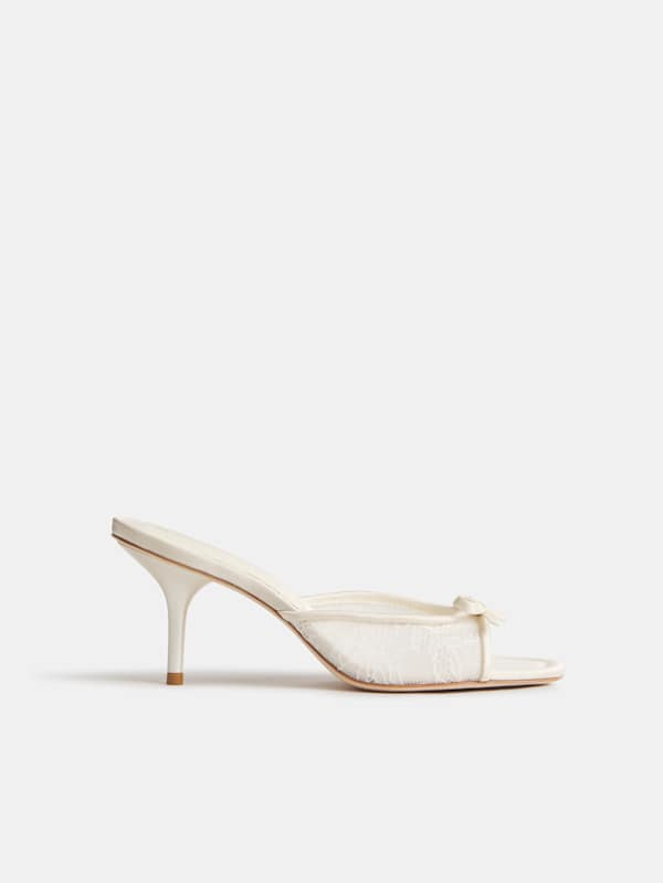 Clementine Heeled Mule Sandal - Ivory Lace